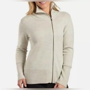 KUHL Alpine Assymetrical Merino Wool Blend Zip Cardigan Sweater, Small, Beige